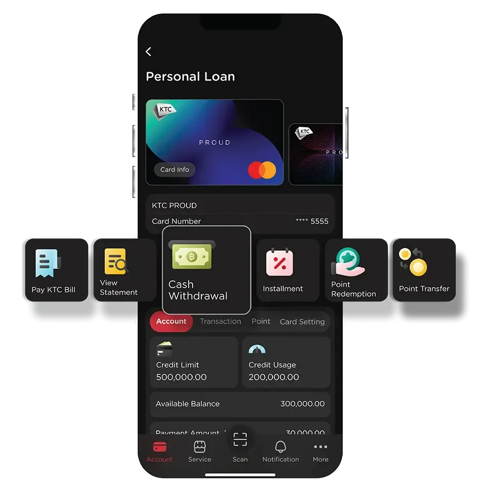 Select KTC Card then select<br> "Cash Withdrawal"
