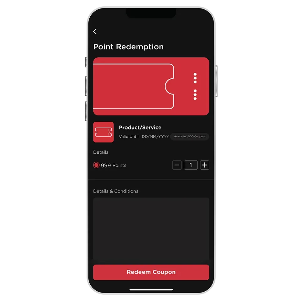 Select point amount and no. <br>of Coupon to redeem <br>then select "Redeem Coupon"