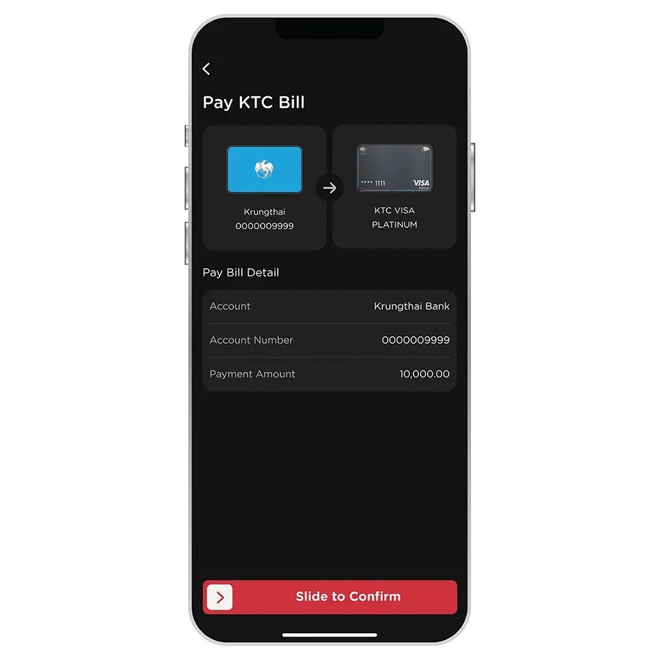 Slide to confirm<br> and enter OTP to pay bill