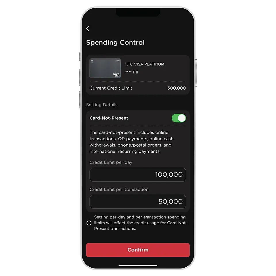 Turn on and enter amount <br>then select "Confirm"