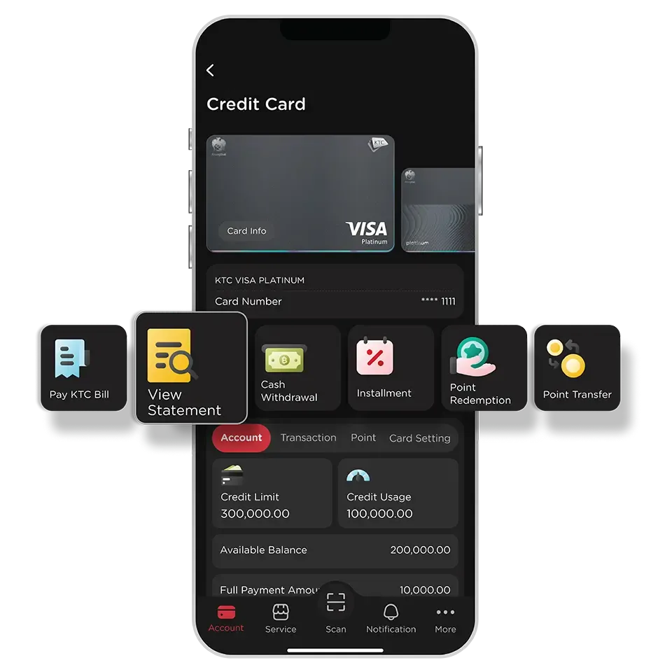 Select KTC Card then select<br> “View Statement”