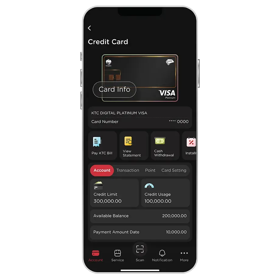 Select KTC Card <br>then select "Card Info"