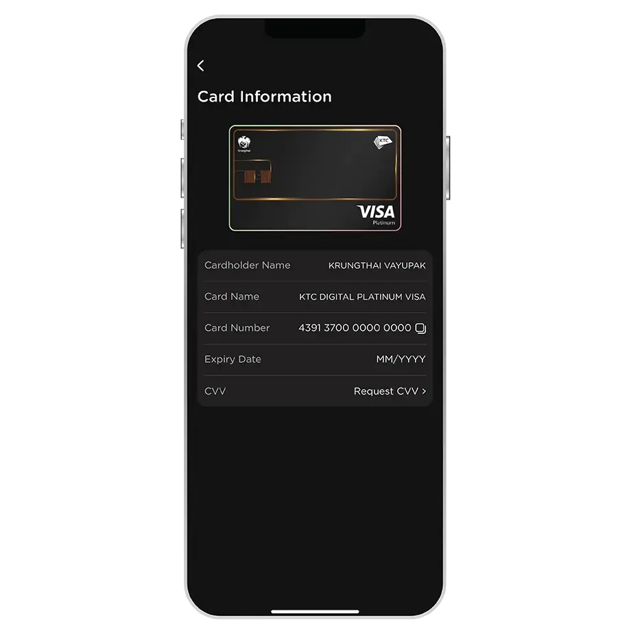View card info. and select <br>"Request CVV" in order to use