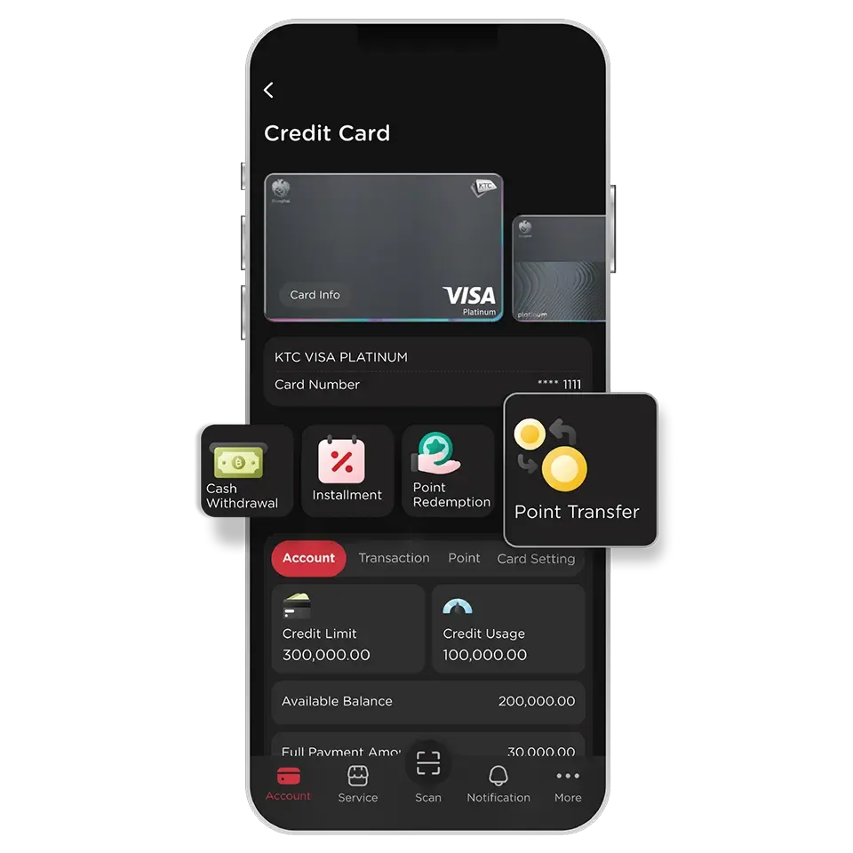 Select KTC Card then select <br>"Point Transfer"