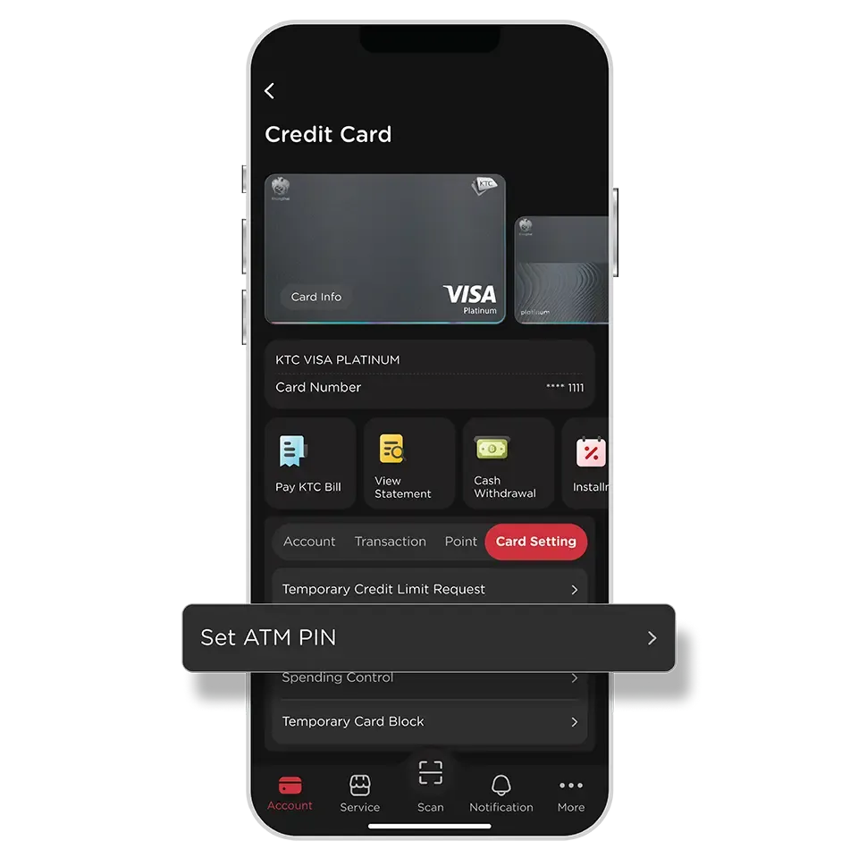 Select KTC Card and "Card Setting" then select "Set ATM PIN"