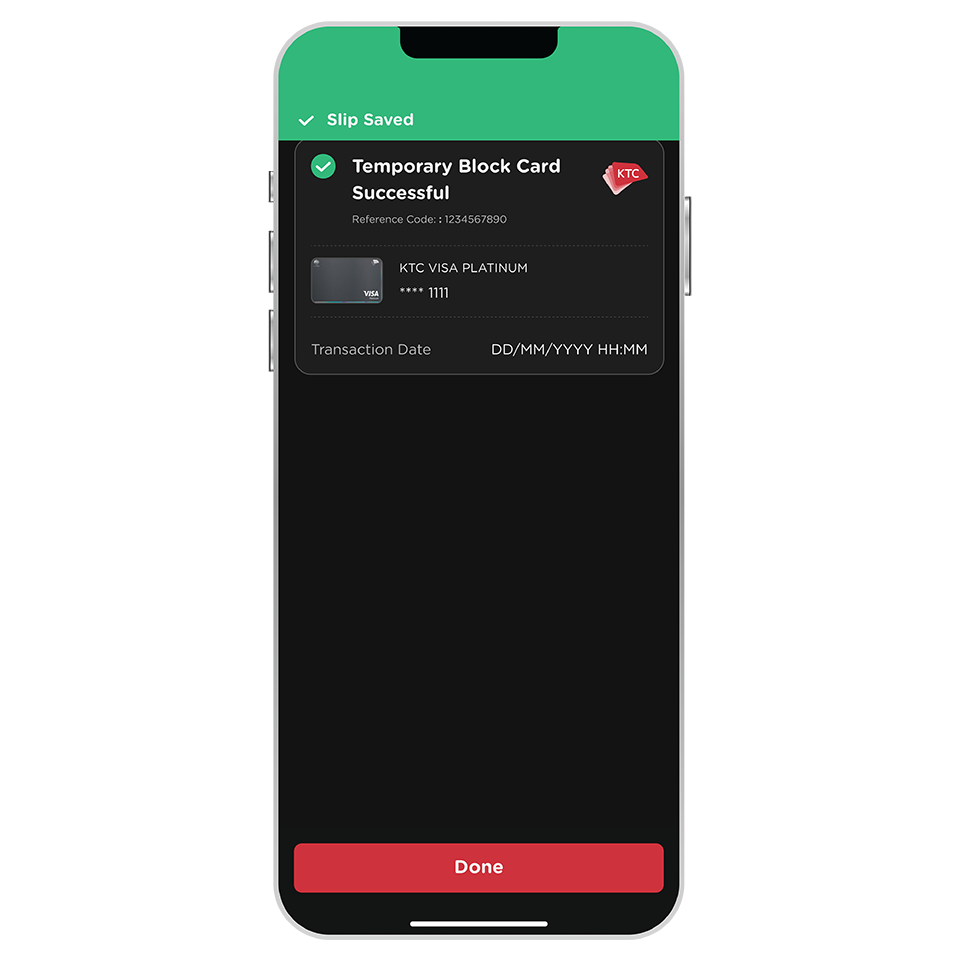 Temporary Card Block successful